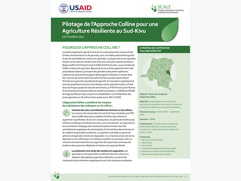 Ce document résume les enseignements tirés d'une étude d'impact menée sur l'approche des collines en République démocratique du Congo (RDC).