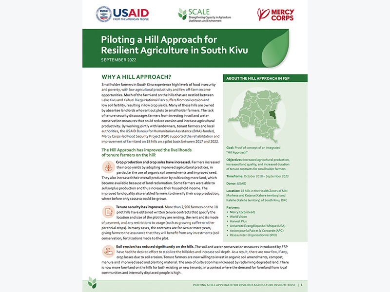 This brief summarizes learning from an impact assessment conducted on the Hill Approach in the Democratic Republic of the Congo (DRC).